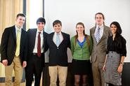 Public Speaking Competition winners Hunter Green '16, Jack Boyle '15, Daniel Lichtenauer '14, Mia Falzarano '13, Evan Van Tassell '13 and Sandhya Rao '15.