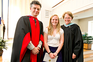 Soper Merrill winner Maggie Doolin '14 with Dean of Faculty Patrick Reynolds and Dean of Students Nancy Thompson.