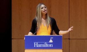 Laverne Cox speaks in Wellin Hall.