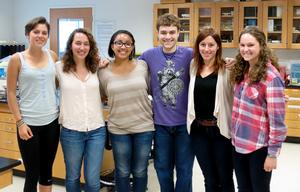 From left: Hannah Lyons '14, Kelly Jenkins '14, Andraya Cole '14, David Borczuk '14, Claire Barton '14, Megan Blair '16.