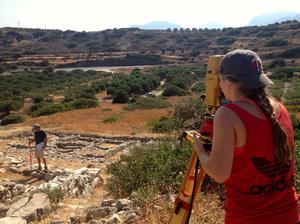 Mackenzie Leavenworth '15, right, on site in Gournia, Greece, during a 2013 Emerson research expedition with Professor John McEnroe.