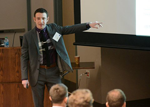Sam Matlick '17 describes his proposal at the NY Business Plan Competition in Albany on April 25.