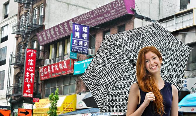 Candice McCardle '15 poses in Chinatown near her internship at The Chinese-American Planning Council.