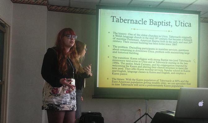 Alison Ritacco '14 and Hannah Grace O'Connell '14 presenting at the conference.