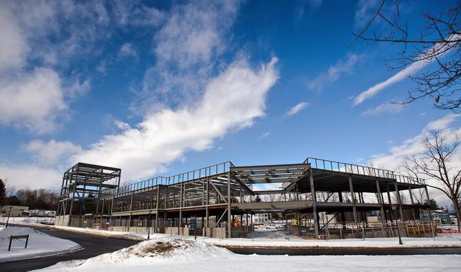 The new Theatre, Studio Arts complex under construction at Hamilton College on Feb. 11.