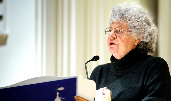 Author A.S. Byatt reads from a book she wrote during International Writer's Week in the Chapel at Hamilton College on Friday, March 1, 2013 PHOTO: NANCY L. FORD