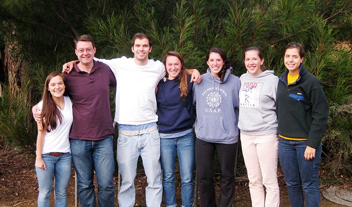 left to right: Nora Boylan ’15, Professor Matt King, Ted Clemens ’14, Hannah Wagner ’15, Katie Smith ’13, Becca Straw ’14, and Isabelle Weisman ’15