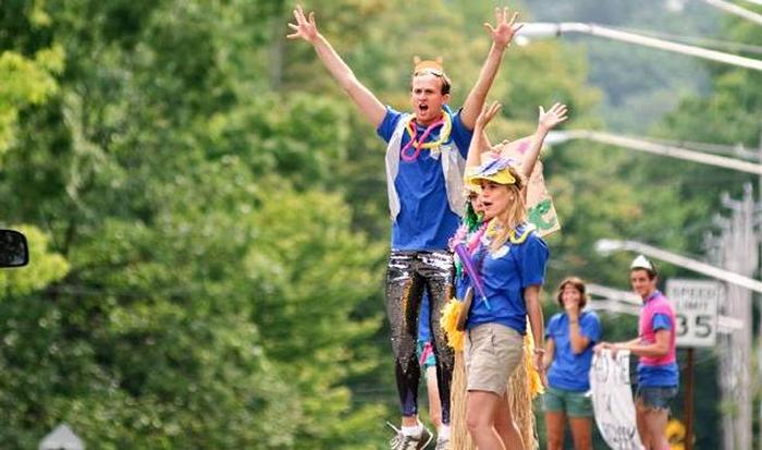 Orientation leaders welcome first-year students to campus.