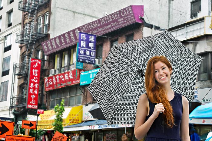 Candice McCardle '15 poses in Chinatown near her internship at The Chinese-American Planning Council.