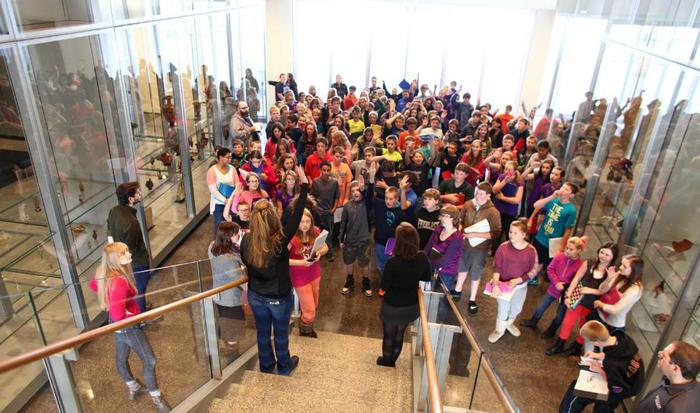 Holland Patent students gather in the Wellin Museum atrium. PHOTO: JOHN BENTHAM