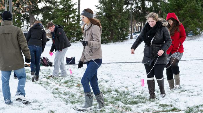 Students place the string as they create Nazca Lines. PHOTO: REBECCA SHEETS