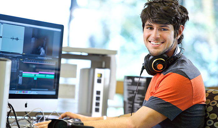 Nick Geisler '14 puts the finishing touches on his film <em>House Divided</em>.
