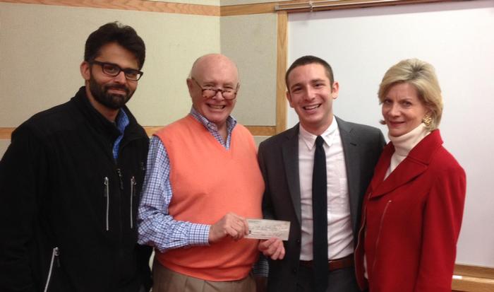 Prithvi Tanwar, Michael Fawcett '66, Pitch Competition winner Sam Matlick '17, and Hedy Foreman.