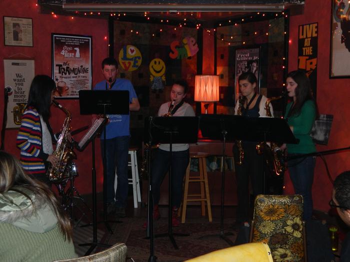 The Hamilton College Saxophone Ensemble performing at the Tramonte.