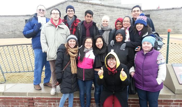 Hamilton Program in New York City students and Professor Maurice Isserman at the Statue of Liberty.