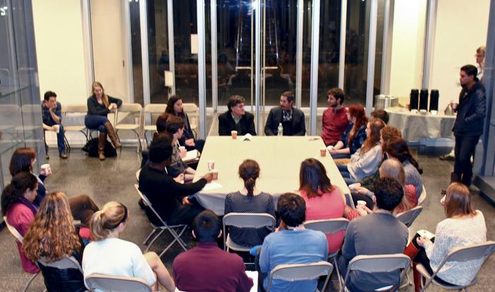 After his lecture, Jade Townsend joined the student group Wellin Initiative for Student Engagement (WISE) for their first event, WISE Talk. They invited Professor Peter Cannavo to lead a conversation about the A Sense of Place exhibition.