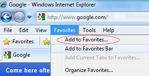 Internet Explorer bookmarks