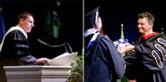 PayPal co-founder Peter Thiel, left, gives the commencement address. Patrick Reynolds, right, presents an award at commencement.