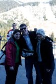 (from left to right) Morgan Keane '03, Tom Keane '03, and Kristen Kmetetz '03 attend the men's ski cross competition at Cypress Mountain