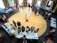 Visitors view an array of items crafted by members of the Hamilton community.