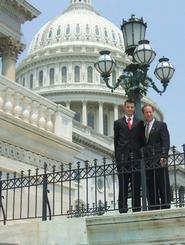 Ben Noble '08, left, with Illinois Congressman Peter Roskam on the Capitol steps.