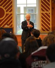 Arthur Levitt, Jr., lectured to a large audience at Hamilton.