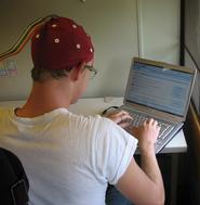 Student wearing EEG equipment