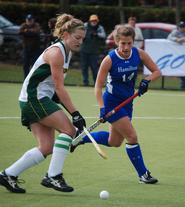 Sarah Flisnik '12 (right) guards her Skidmore opponent