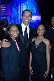 Lynn Wetzel, left, and Natasha Jenkins with Sen. Barack Obama.