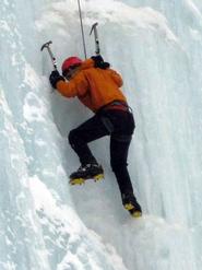 Sam Mackoff '13 scales a frozen waterfall.