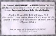 A sign in Yaounde, Cameroon, announcing Prof. Joseph Mwantuali's visit.