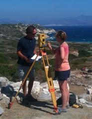 Adriana Fracchia '14 and Professor John McEnroe on site in Gournia using the Topcon Total Station.