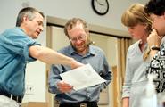 Geosciences professor Eugene Domack, left, talks with glaciologist Richard Alley and students Natalie Elking ’12 and Manique Talaia-Murray ’12. Both students travelled to Antarctica with Domack in 2010. 