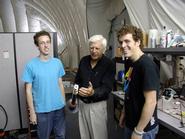 Professor Stanley Opella, center, with Matt Baxter and Jason McGavin, in “The Bubble” an inflatable tent used to house Opella’s NMR instrumentation.