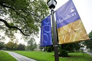 Bicentennial banners line campus roads.