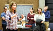 Students watch as actress Blanche Baker P'15, left, describes how to add emotion into spontaneous scenes.