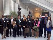 D.C. Program students and Professor Ted Eismeier in the atrium of World Bank.