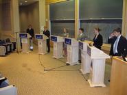 Representatives of fictional West Europa's political parties debate.