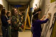 Students created a human chain in the art department. Photo by Greg Huffaker '09.