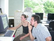 Meghan Dunn '06 works with fellow summer science student Marco Allodi '08 in the lab.