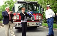 L-R: Clinton Mayor Gill Goering, President Joan Stewart and Clinton Fire Chief Mark Young