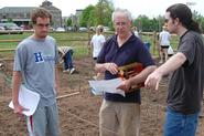 L-R: Austin Deyo '08, Frank Sciacca , Brendan O'Malley '08 in the Heritage Garden