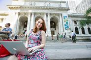 Hannah Fine '15 poses on the steps of the New York Public Library, near her internship at Oscar de la Renta.
