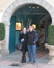 Katheryn Doran and Jinnie Garrett at St. Peter's Stiftskeller, Europe's oldest documented tavern.