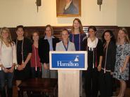 Lambda Pi Eta inductees with faculty Catherine Phelan and Cheryl Casey.