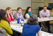 Doug Lemov '90 with students in Susan Mason's Ethnography of Learning Environments class.