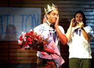 Felipe Garcia '14 reacts after winning the annual Mr. Hamilton competition in Tolles Pavilion.