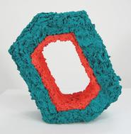 Aperture: Tempo Teal and Gladiolus, 2015. Reclaimed house paint, wood and mixed media. 10 x 10 x 4 inches.