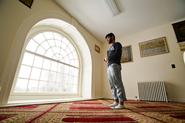 Shakil Hossain '14 prays in the new Muslim prayer room on the 2nd floor of the Chapel at Hamilton College.