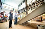 Ned Goodell, right, architect with Machado and Silvetti Associates, discusses plans for the main stairway with museum director Tracy Adler.